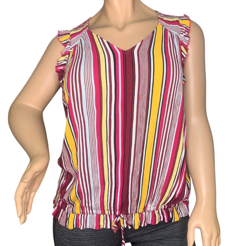 Lane Bryant NWOT Striped Top Short Ruffle Sleeve V-Neck 100% Rayon Size 14/16